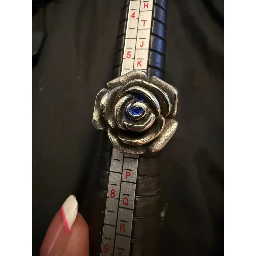 Spikes Stainless Steel Blue Center Rose Statement Ring Silver Tone Size 7